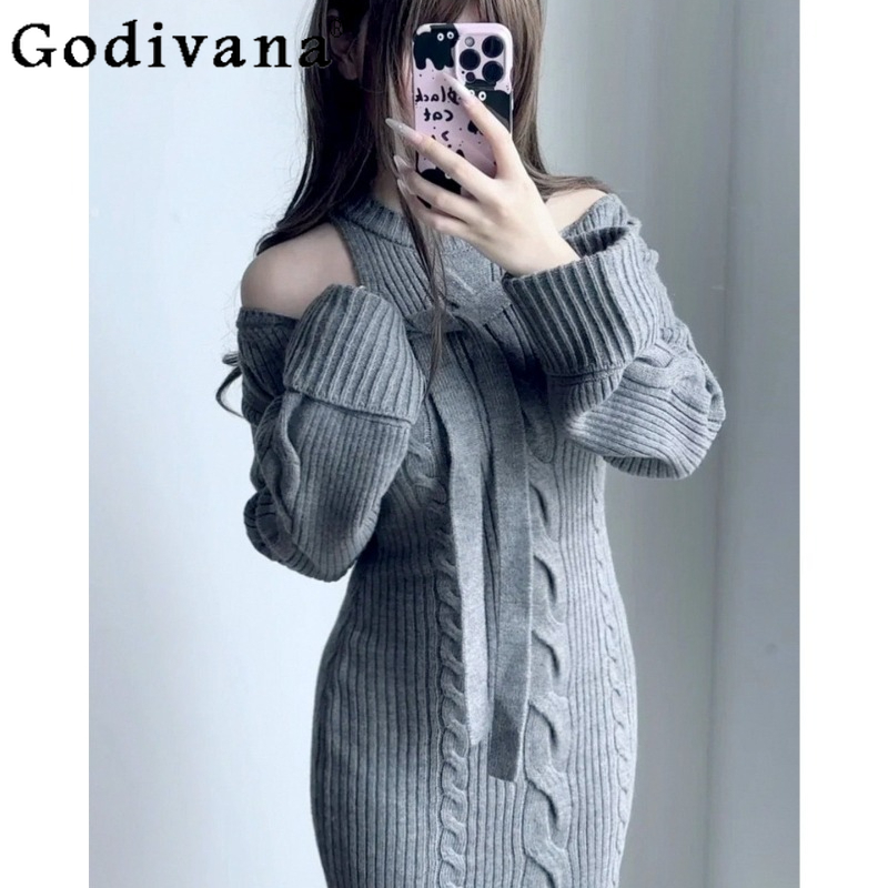 Japanese Street Fashion Female - Novo Vestido Feminino de Tricô Estilo