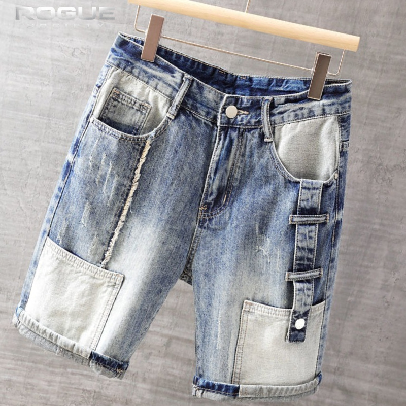 Street Fashion Korean - Bermudas Jeans Masculinas Estilo Coreano Hip