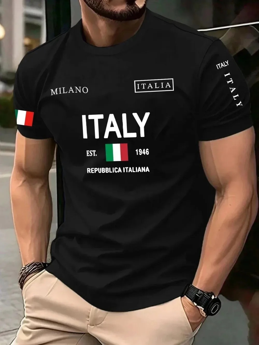 Street Fashion Milan - Camiseta Masculina Casual de Rua com