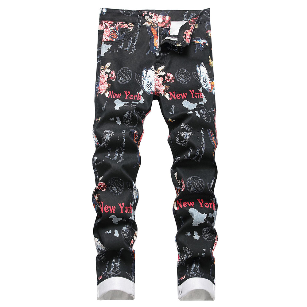 High Street Fashion New York - Calças Jeans Masculinas com Estampa Digital