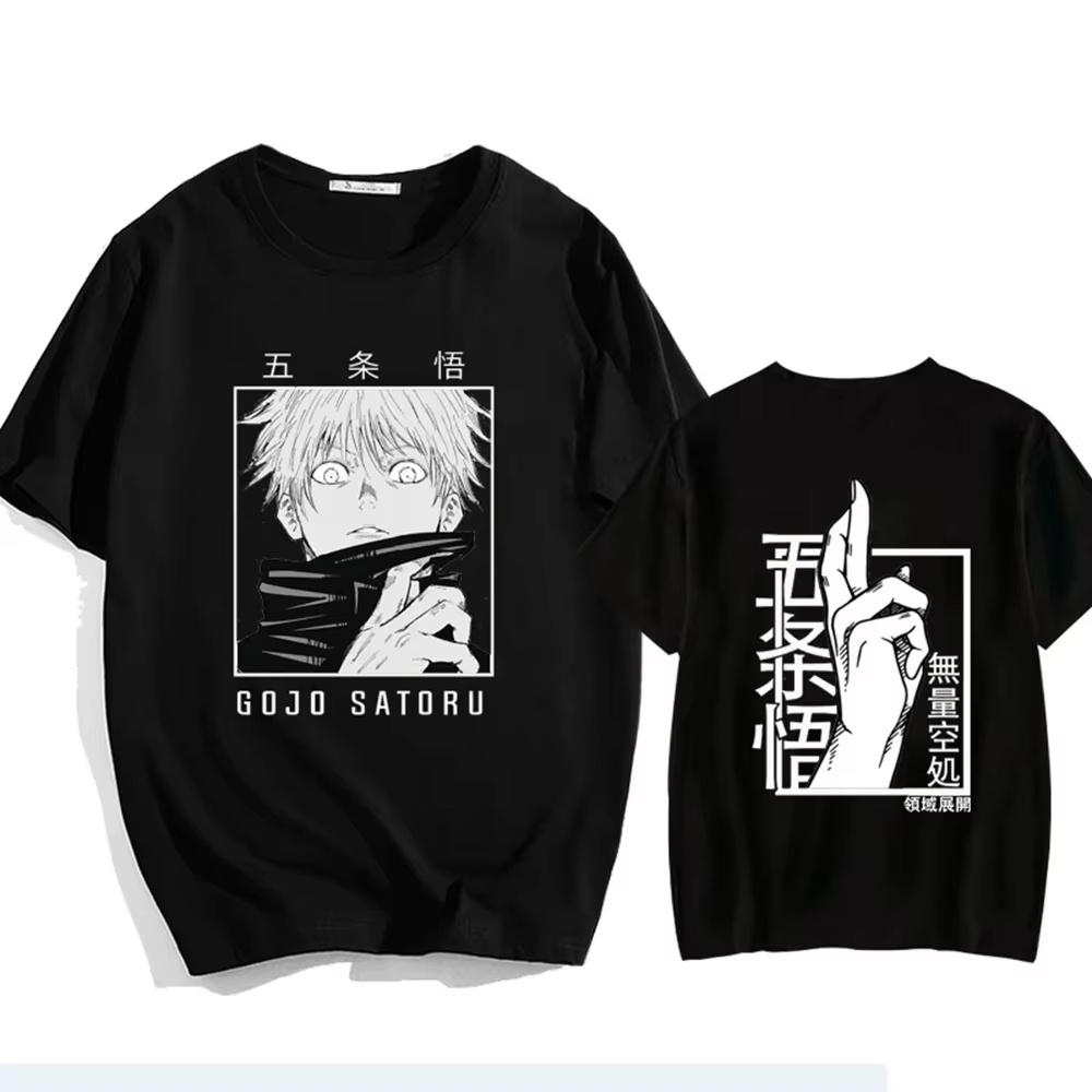 Street Fashion In Japan - Camiseta Solta Estampada Gojo Satoru Estilo