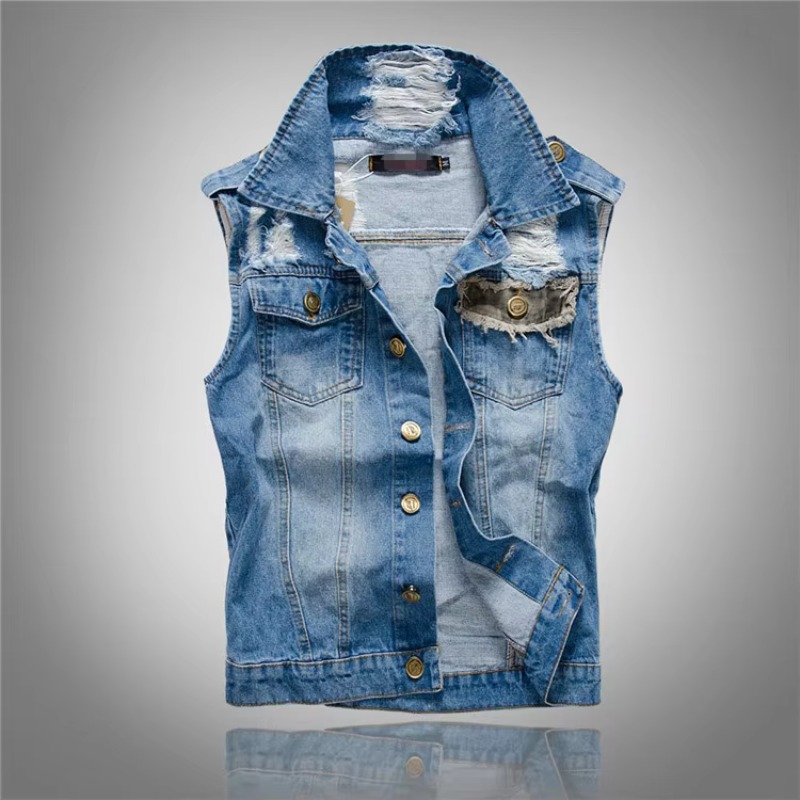 Street Fashion Style Male - Homens Slim Denim Coletes Jaquetas Coletes
