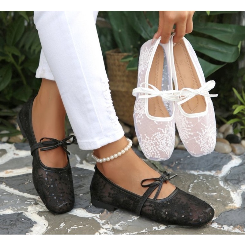 Street Fashion Rome - Sapatos Femininos Mary Jane de Renda