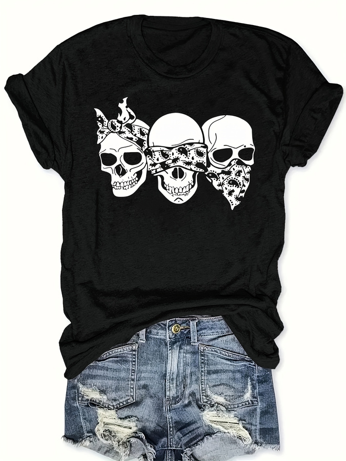 Street Fashion Style Male - Camiseta Happy Cartoon Skull, Corte Solto,