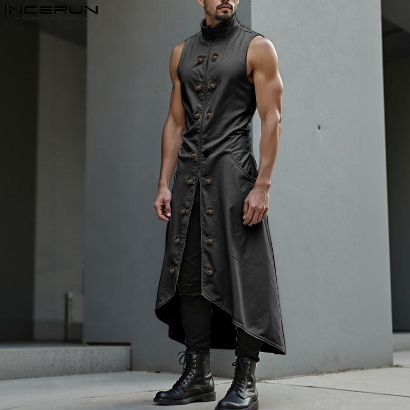 Street Fashion Style Male - Incerun masculino estilo longo coletes cor