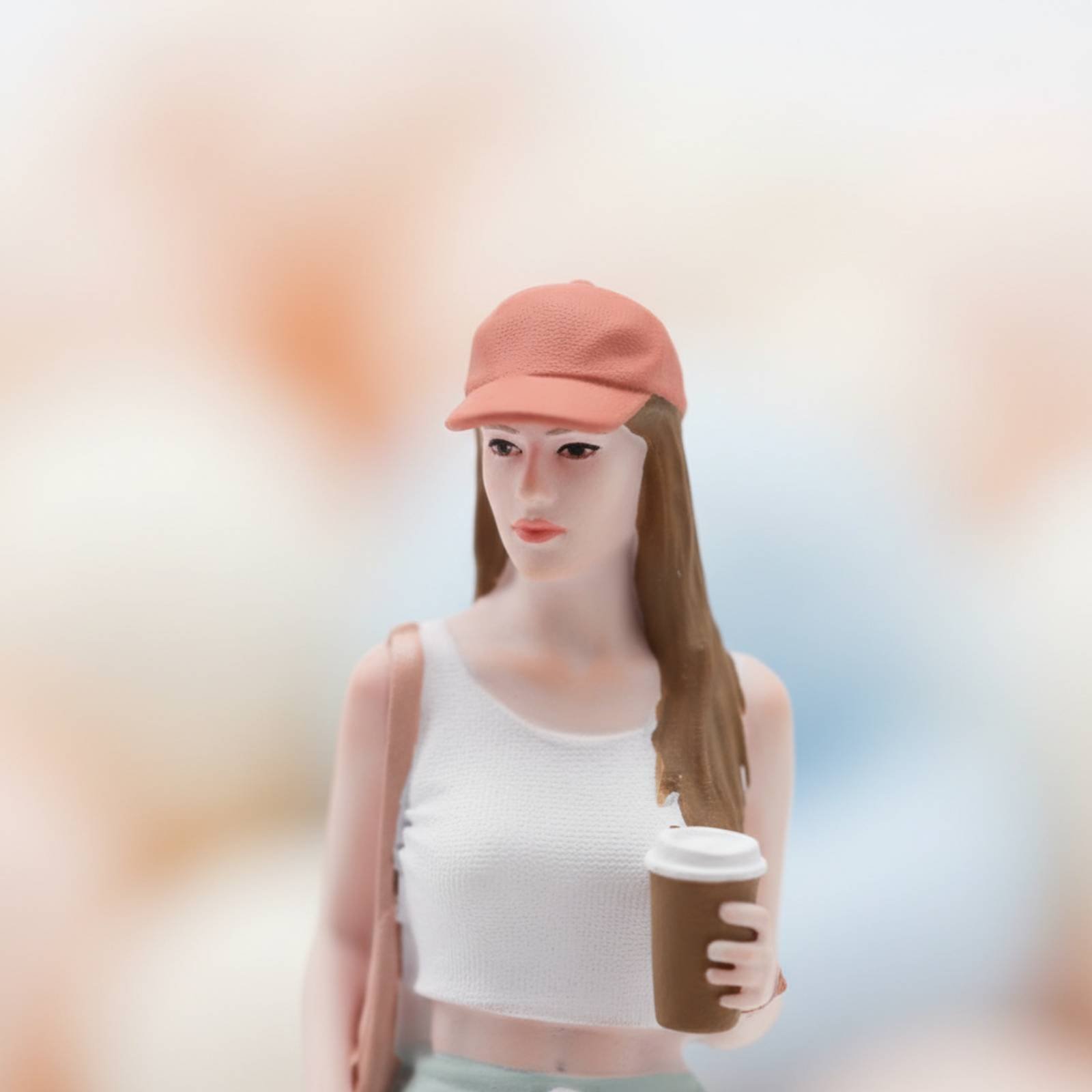 Street Fashion Pose - Estátua Miniatura de Menina com Café,