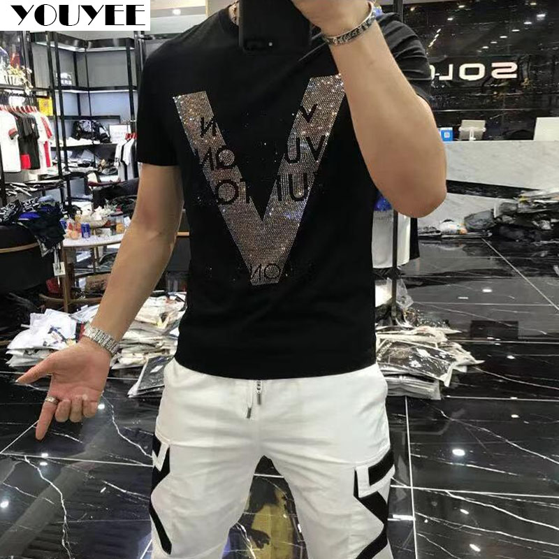 Street Fashion Style Male - Camiseta roupas de grife de algodão