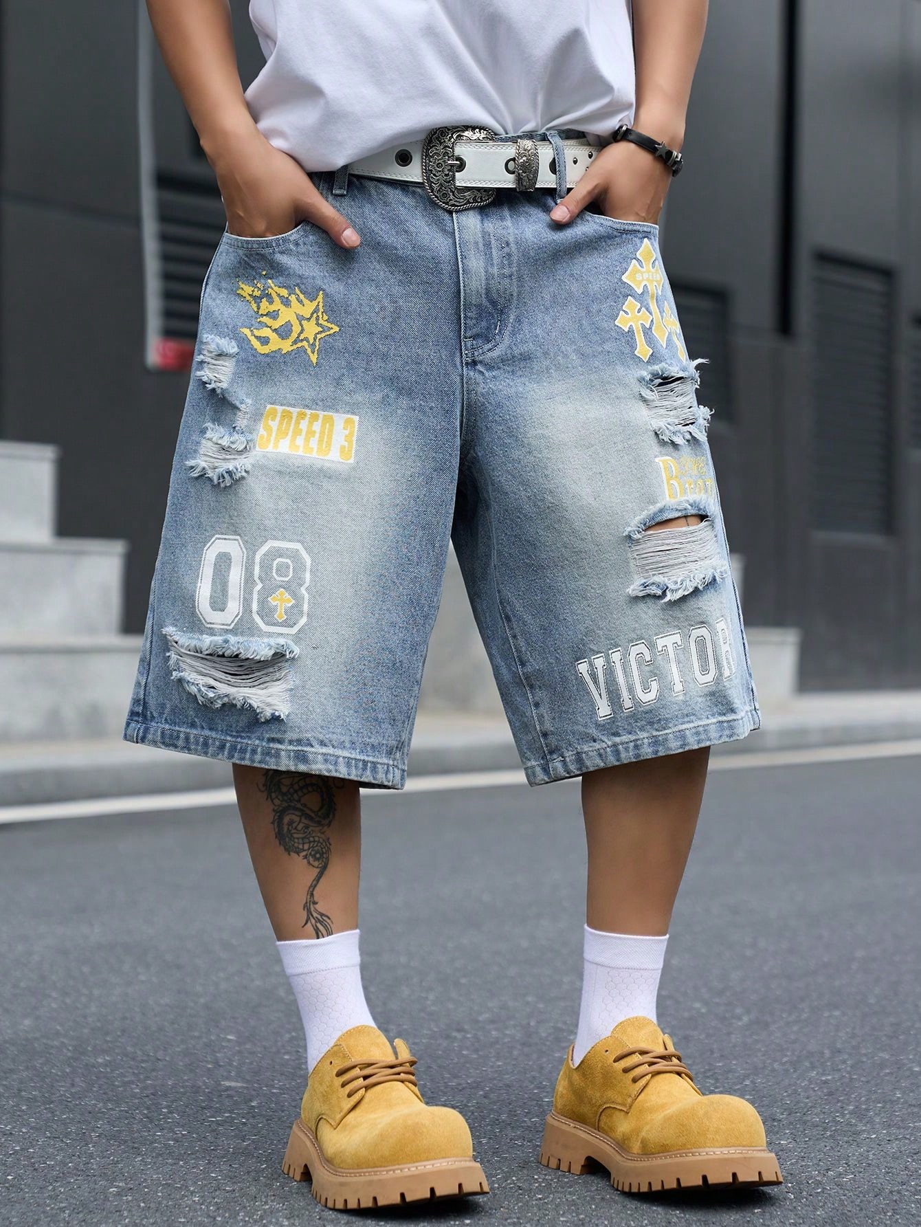 Street Fashion Art - Bermuda Jeans Masculina Solta, Jeans Vintage