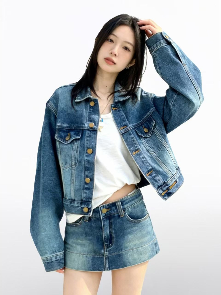 Conjuntos de Denim Vintage Ame - Street Fashion Korean avaliação e preço