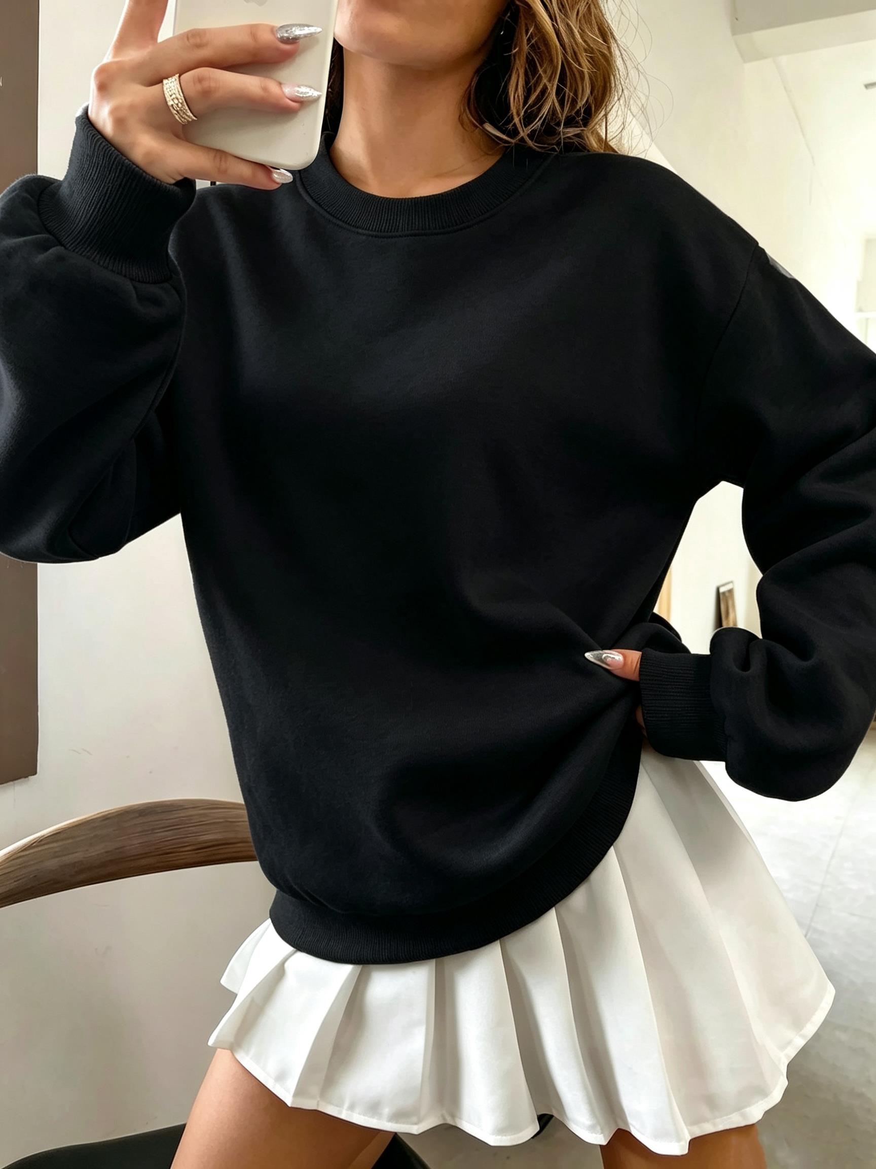 Moletom Feminino Coreano Overs - Oversized Crewneck Fleece avaliação e preço